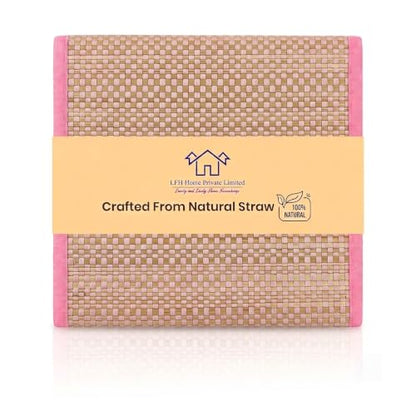 LFH Home Handmade Straw Yoga Mat For Exercise, Workout, Fitness - Perfect Heavy Quality Eco Friendly Natural Straw Reversible Yoga Mat for Men & Women - 72x24 Inch - color: Baby Pink