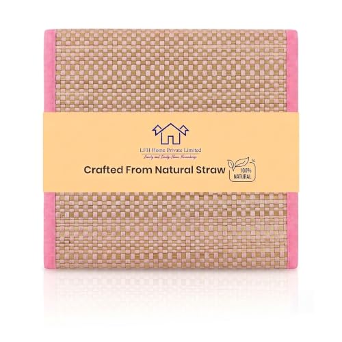 LFH Home Handmade Straw Yoga Mat For Exercise, Workout, Fitness - Perfect Heavy Quality Eco Friendly Natural Straw Reversible Yoga Mat for Men & Women - 72x24 Inch - color: Baby Pink