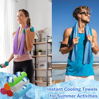 60Pack Cooling Towels Bulk Ice Microfiber Wraps for Neck and Face - color: 60×muiti