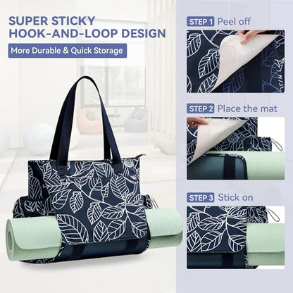 WLLWOO Thick Yoga Mat Bag Women Gym Tote Breathable Mesh Holder Wet Pocket - color: Navy Blue Leaf
