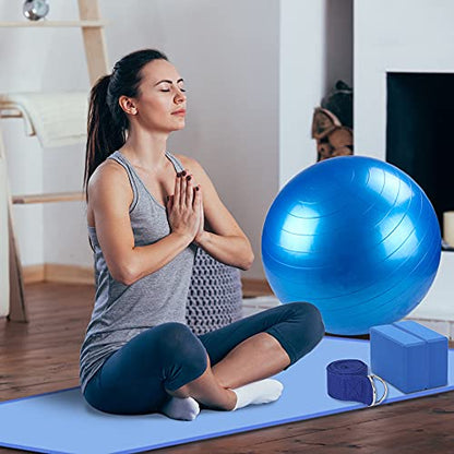Yoga Mat Set for Beginners,Yoga Mat with Carrying Strap,Yoga Blocks 2 Pack with Yoga Strap,Yoga Ball,Ankle Puller,11-Piece Yoga Kits and Sets for Beginners,Yoga Starter Kit for Women Men - color: Blue