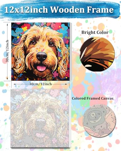 TOCARE Framed Paint by Numbers Kit for Adults Beginners & Kids Ages 8-12,12x12inch Golden Doodle Paint by Number with Frame,Dog Paint by Numbers Framed Canvas for Amimal Lover(Without Easel) - color: TC-F-296