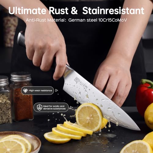 PAUDIN Chef Knife 8 Inch, Ultra Sharp Kitchen Knife 62 HRC, 9-Layer High Carbon Steel Professional Chefs Knife with Full Tang Ergonomic Wood Handle, Meat Vegetable Slicing Knife,Gift for Men Women - color: 8 Inch Chef Knife
