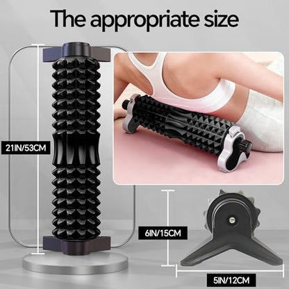 Deep Tissue Foam Roller with Stand - Black | 3-Level Height Adjustable Support, Beginner-Friendly Design for Home Workout & Muscle Recovery - Black