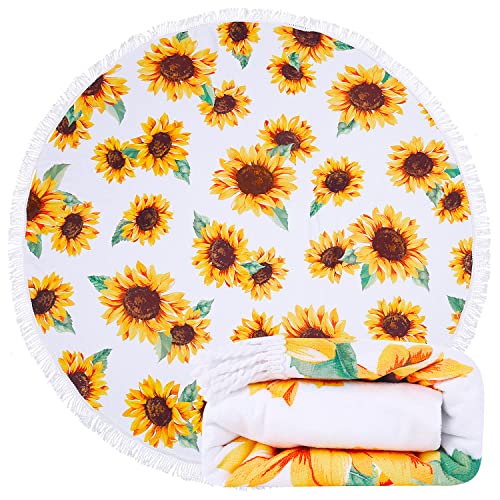 Oversized Floral Sunflower Round Beach Towel for Women, Microfiber Beach Blanket Quick Dry And Sand Proof Circle Towel, Soft Thick Pool Swim Yoga Picnic Circular Towel Sunflower Gifts, 59 inches - color: Round Sunflower Beach Towel