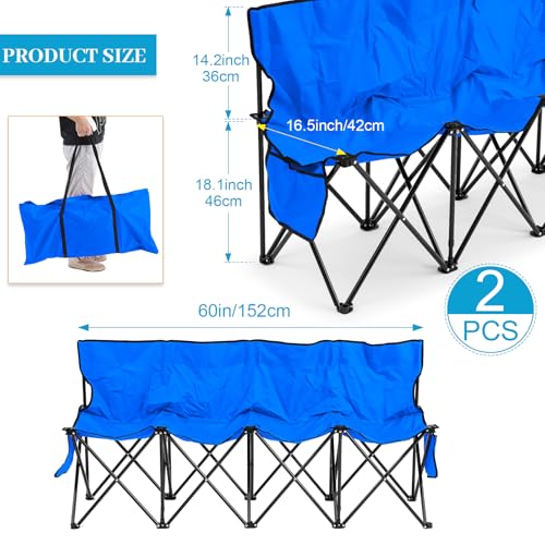 Kigley 2 Pack 4 Seat Folding Soccer Bench, Portable Sports Bench with Carry Bag and Side Pockets, 8 Person Sideline Chairs for Football Basketball Camping Practice Games(Blue) - color: Blue