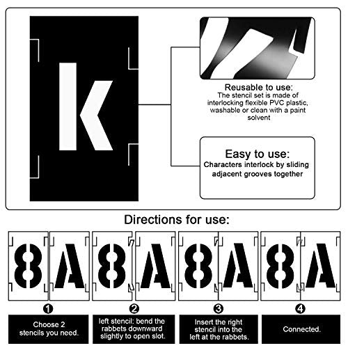 4 inch Plastic Interlocking Stencils Letters and Numbers 138 Piece Set, Black - size: 4inch