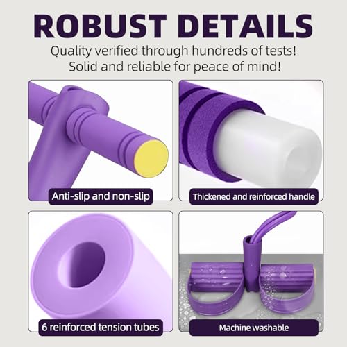 Resistance Bands with Handles 6 Tube Multifunction Tension Rope, Sit-Up Exercise Equipment with Foot Pedals and Handles，Pedal Resistance Band for Abdomen, Waist, Arm, Leg - color: Purple