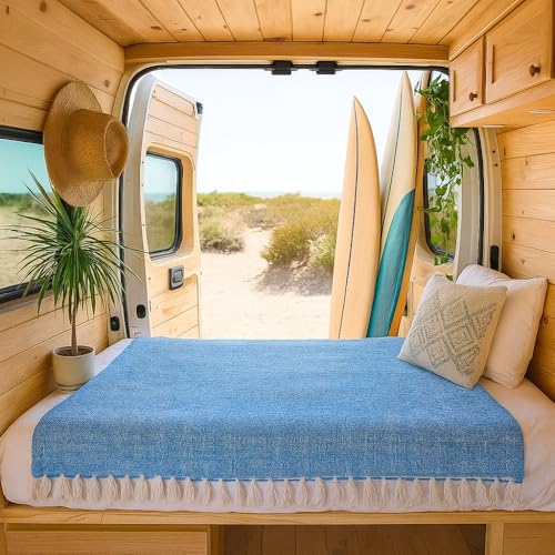 Open Road Goods Solid Color Mexican Yoga Blanket – Large Handwoven Throw for Yoga, Beach, Camping or Home – Soft and Durable Cotton Blend - color: Aqua Blanket