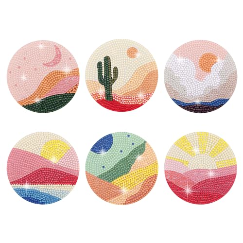 Temlum 6 Pcs Diamond Art Coasters Kits for Adults & Teens, Landscape | Diamond Painting Coasters, Small Diamond Painting Kit Art Craft Supplies - color: Landscape Coasters