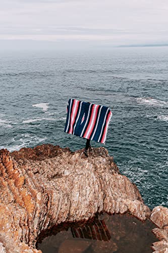 Open Road Goods Mexican Diamond Blanket - XL Heavyweight Yoga Blanket – Handmade in Mexico - Thick Boho Serape Saltillo Style Throw for Beach, Picnic, Home, Camping and More! (Aegean Blue & Pink) - color: Aegean Blue & Pink