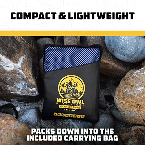 Wise Owl Outfitters Microfiber Camping Towel - Quick Dry Towel for Travel, Backpacking, Hiking, Beach, Gym & Yoga - Compact, Fast Drying & Lightweight - color: Marine Blue, size: Large (24x48) + Washcloth (12x12)