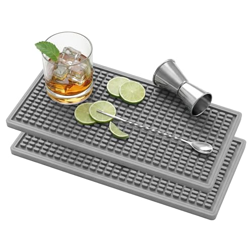 ZJWZLG Bar Mat 5.9"x11.8"(2Pcs) Non-Slip Rubber Bar Mat, Spill Proof & Flat Design,Easy to Clean Textured Surface for Home Bar,Coffee Station, Bartending - Protects Countertops & Glassware(Gray). - color: Gray, size: 6" x 12"