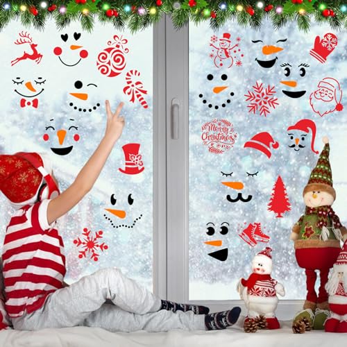 Augshy 56 Pack Christmas Snowman Face Stencils, Reusable 3 Inch | Plastic Paint Stencils, for Christmas Crafts Scrapbooking Wall Floor Decor, DIY Rock Painting Art Projects, Small Templates - style: Snowman