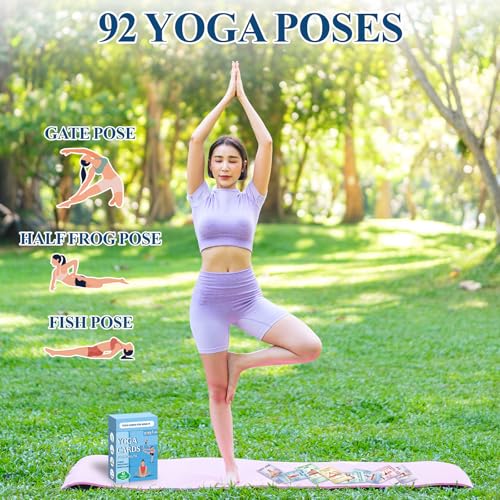 gisgfim Yoga Cards 92 Yoga Poses Workout Positions Flashcards with Instructions Cues and Sanskrit Names for Home Gym Use Beginner Advanced Learner Educational Activity Promote Mindfulness Relaxation