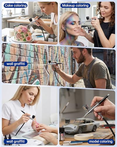 Airbrush Kit with Air Compressor,Dual-Action & Dual-Airflow 50 PSI High Pressure Air Brush with 0.2/0.3/0.5mm Nozzles & Cleaning Sets, for Painting, Nails, Modeling, Makeup, Cake Decor,