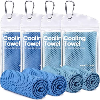 ROXUN Cooling Towels, 4 Pack (40''x12'') Chilly Ice Rags for Neck and Face - color: 2 Blue+2 Grayish Blue