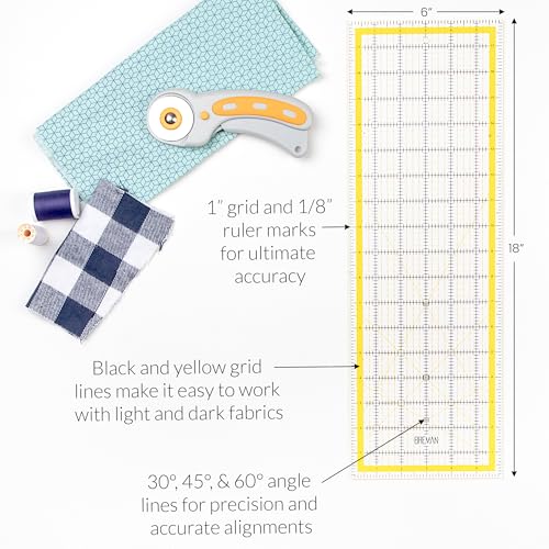 WA Portman 12x18 Fabric Cutting Mat, Quilting Rotary Cutter, Acrylic Ruler | Sewing Kit includes 12x18 Fabric Cutter Mat with 5pc Blade Rolling Cutter for Fabric, & 6x18 Acrylic Ruler, Quilting Supplies - size: 12" x 18"