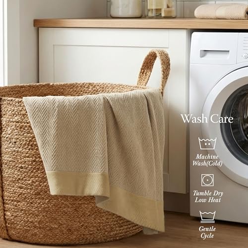 Threadmill Luxury 100% Cotton Twin Herringbone Blanket, Beige - color: Beige, size: Twin (68" x 92")