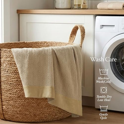 Threadmill Luxury 100% Cotton Twin Herringbone Blanket, Beige - color: Beige, size: Twin (68" x 92")