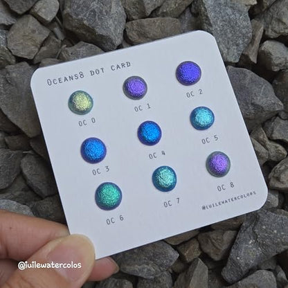 IUILE Handmade Watercolor Paints - Oceans 8 Dot Card (9 colors). Color Shift, Metallic, Shiny, Shimmer - color: Oceans8 Dot