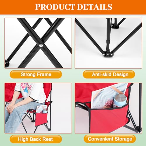 Kigley 2 Pack 4 Seat Folding Soccer Bench, Portable Sports Bench with Carry Bag and Side Pockets, 8 Person Sideline Chairs for Football Basketball Camping Practice Games(Red) - color: Red