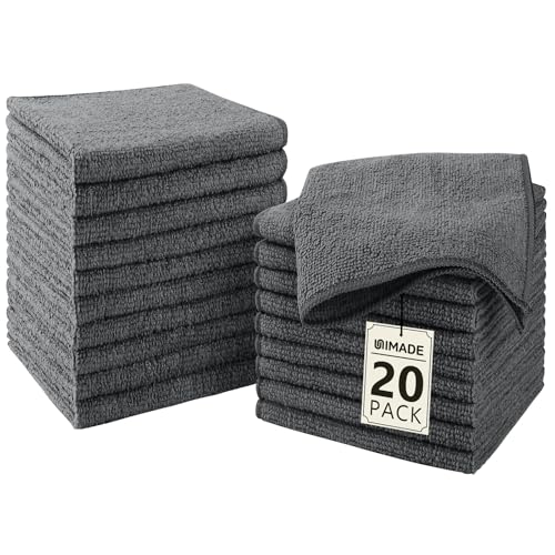 UNIMADE Washcloths 20 Pack Face Towels (12" x 12"), Highly Soft Wash Cloths | Hand Towels, Fast Drying Multi-Purpose Microfiber Cleansing Cloths for Bathroom, Hotel, Spa, and Salon Grey - color: Grey, size: 20Pack