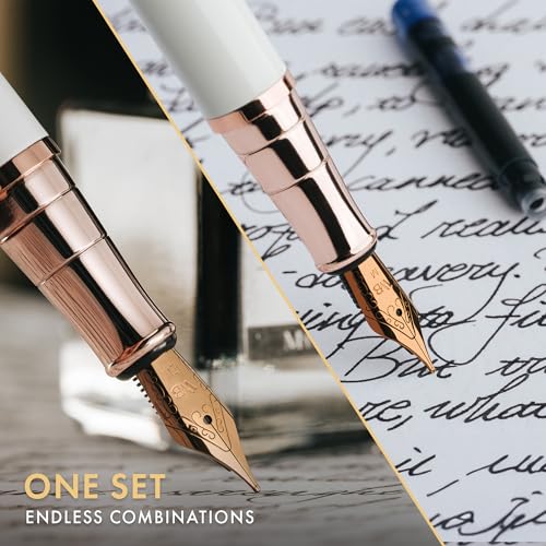 Wordsworth & Black Fountain Pen Gift Set, Medium & Extra Fine Nib, White Rose - color: White Rose Gold