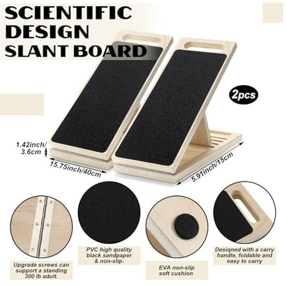 Thenshop 2 Pcs Calf Stretcher Board Adjustable Wooden Non Slip Incline