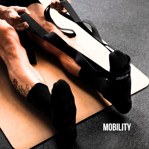 REP Fitness Cotton Stretching Strap – Yoga Band with Loops for Flexibility Training, Physical Therapy, Leg & Back Stretch, Exercise Equipment for Recovery, Hamstring Stretcher for Home Workouts, Black