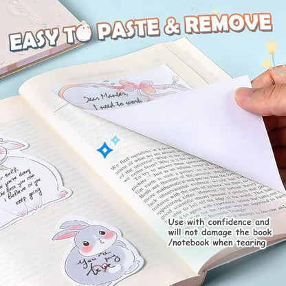 Hommie Cute Sticky Notes Set, Sticky Notes Set Planner Dividers, Easter Bunny Self-Stick Memo Pads with Animal Divider Tabs, Bundle Writing Designs for Office, School, Easter Party Supplies - color: Rabbit(pink Background)