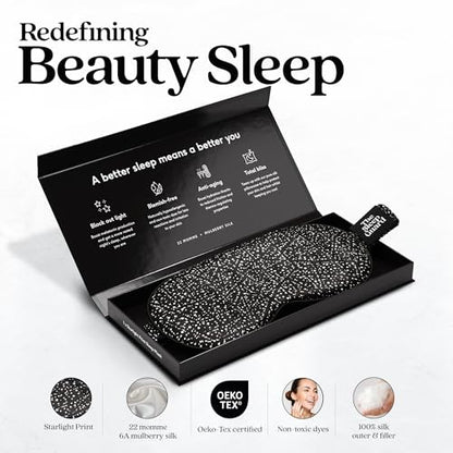 TheSleepGuard Pure Silk Sleep Mask [100% 6A Mulberry Silk, 22 Momme] Light Blocking Travel Essentials. Eye Masks for Sleeping. Black Oeko-Tex Blindfold. Eye Covers for Men & Women - color: Starlight Print