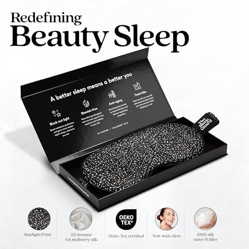 TheSleepGuard Pure Silk Sleep Mask [100% 6A Mulberry Silk, 22 Momme] Light Blocking Travel Essentials. Eye Masks for Sleeping. Black Oeko-Tex Blindfold. Eye Covers for Men & Women - color: Starlight Print