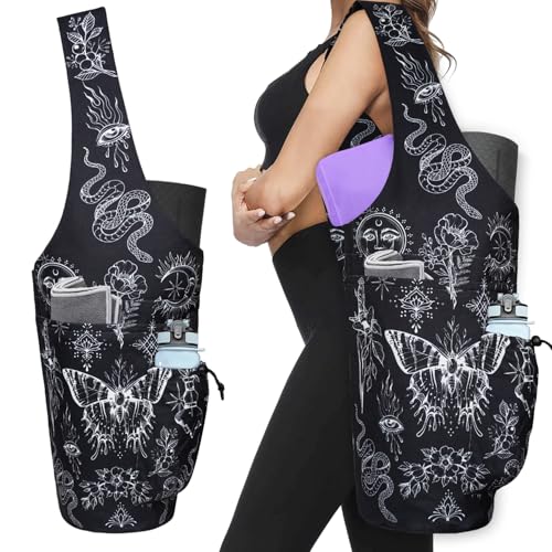 Yoga Mat Bag - Large Opening Long Tote Yoga Mat Carrier Holder Bag with Waterproof Wet Zipper Pocket and Drawstring Water Bottle Pocket - Yoga Bag Fit Most Size Mats - color: Boho Witchcraft