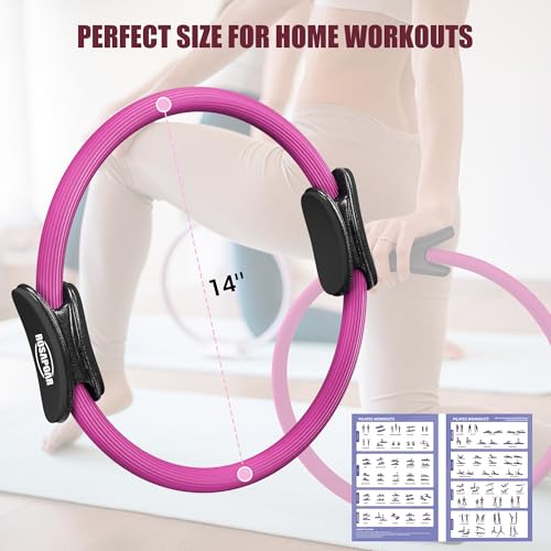 ROSAPOAR Pilates Essentials Kit for Women, Pilates Ring Set - 14" Magic Circle with Yoga Ball & Resistance Bands – Pilates Kit for Home Workouts, Toning & Core Sculpting Pilates Equipment - color: Pink