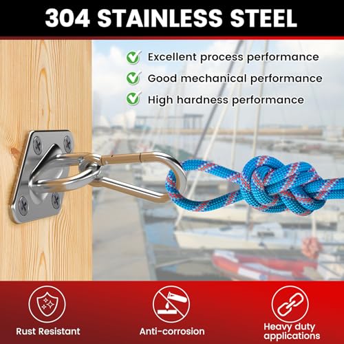 sprookber 304 Stainless Steel Pad Eye Snap Hook, M5 Ceiling Hook 500Lb,8Pcs | Hanging Kit with Screws for Hammock Chair Swing, Yoga Gym Equipment, Sun Shade Sail, Plant Hangers & Marine Boat Hardware - size: 2 Inch, style: Rhombus
