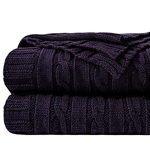 NTBAY Cotton Cable Knit Throw Blanket, 51 x 67, Eggplant Purple - color: Eggplant Purple, size: Throw(51"x67")