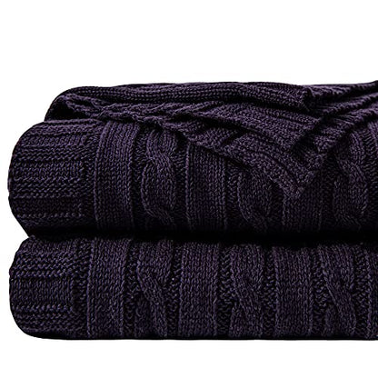 NTBAY Cotton Cable Knit Throw Blanket, 51 x 67, Eggplant Purple - color: Eggplant Purple, size: Throw(51"x67")
