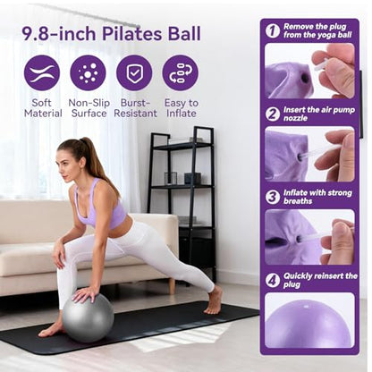 Pilates Kit for Women,15 Inch Magic Circle, 6 Multi-Level Resistance Bands,Yoga Ball Socks, Back Neck Stretcher ,14-Piece Full Body Toning Pilates Equipment for Beginners, 15 Min Daily Routine - color: Black