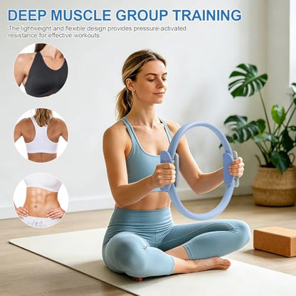 Pilates Ring 15 Inch Magic Circle Ring, Dual Padded Handles Pilates Exercise Circle, Adjustable Yoga Ring - color: Blue