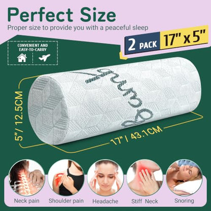 Cervical Roll Pillow, Cylinder Neck Pillow with Removable Washable Cover - size: 5x17in