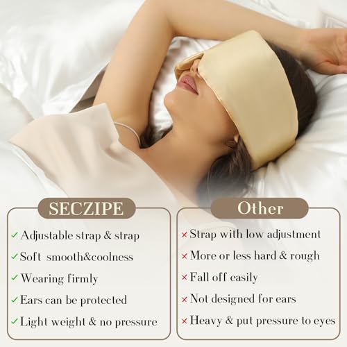SECZIPE 100% Mulberry Silk Sleep Mask Eye Mask for Women Man with Adjustable Band, for Side Sleeper Blackout Sleep Mask for Travel Rest and Office (Gold) - color: Gold