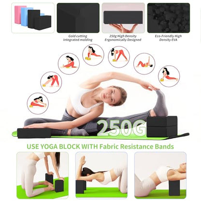 DICYWUDI Yoga Mat Thick, 6 Fabric Resistance Bands, 2 Pack Yoga Blocks, Home Workout Equipment Essentials Starter Kit for Beginners Full Body Toning - color: Black