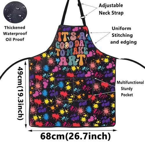 WZMPA Artist Painters Apron With Pockets - It's A Good Day to Make Art - Adjustable Apron for Teacher, Lover, Student Gift - color: Make Art F Bl