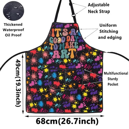 WZMPA Artist Painters Apron With Pockets - It's A Good Day to Make Art - Adjustable Apron for Teacher, Lover, Student Gift - color: Make Art F Bl