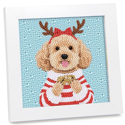geesfayan Diamond Art Kits for Kids,6 Inch DIY Gem Art Painting with 7 Inch Frame, Complete Starter Kit for Beginners, Creative Arts & Crafts Gift for Girls & Boys (Christmas Dog) - color: Christmas Dog