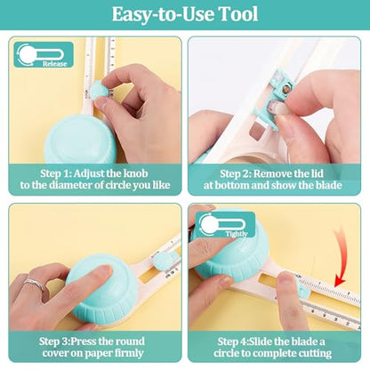 Circle Paper Cutters，Adjustable Rotary Circle Cutter，Circular Cardboard Circle Cutter with 3 Replaceable Blades, Trimmer Scrapbooking Tools，DIY Craft Cutting Tools Green - color: Green