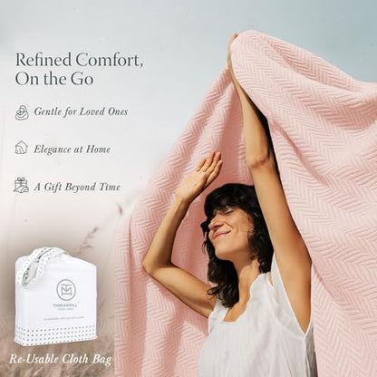 Threadmill Luxury 100% Cotton Twin Herringbone Blanket, English Rose - color: English Rose, size: Twin (68" x 92")