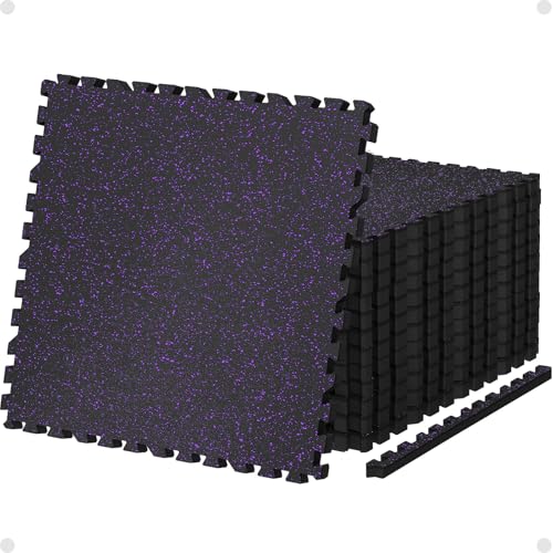 AIRHOP 0.79" Thick Gym Flooring for Home Gym, 24 Sq Ft Rubber Top Gym Mat - color: Black/Purple, size: 24 Sq Ft (6 Tiles)