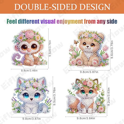 Eiflow 4PCS Diamond Art Tabletop Kit for Adults, DIY Desktop Diamond Art Painting with Stand, Acrylic Stand Up Gem Painting Board Kit (Animals) - color: Animals
